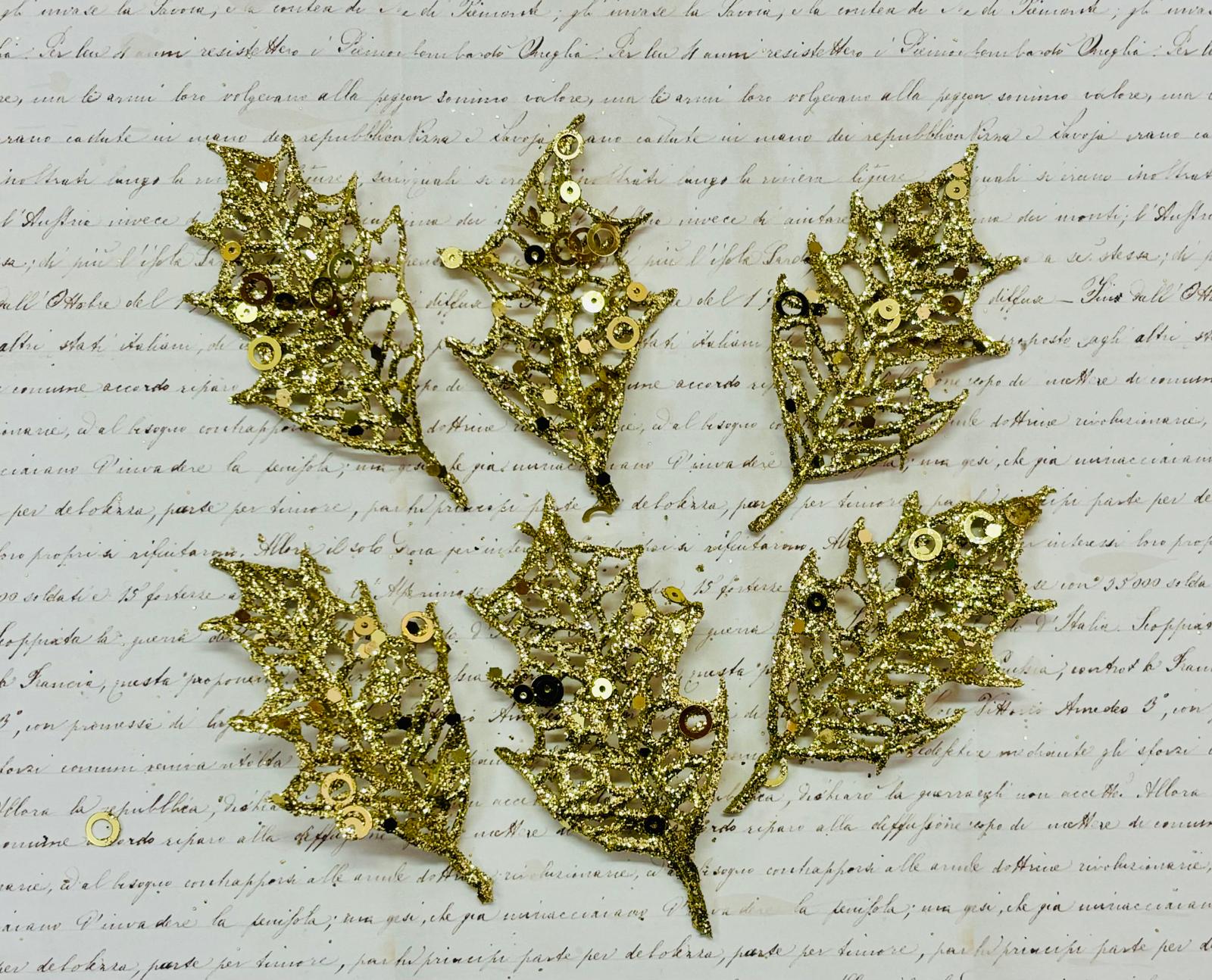 craft - 6 foglie agrifoglio oro - labottegadelleideelecco.it
