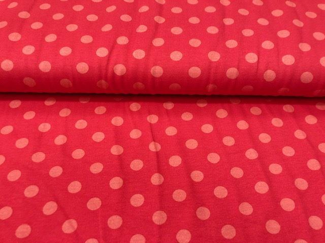 cucito - jersey - corallo pois grandi - labottegadelleideelecco.it