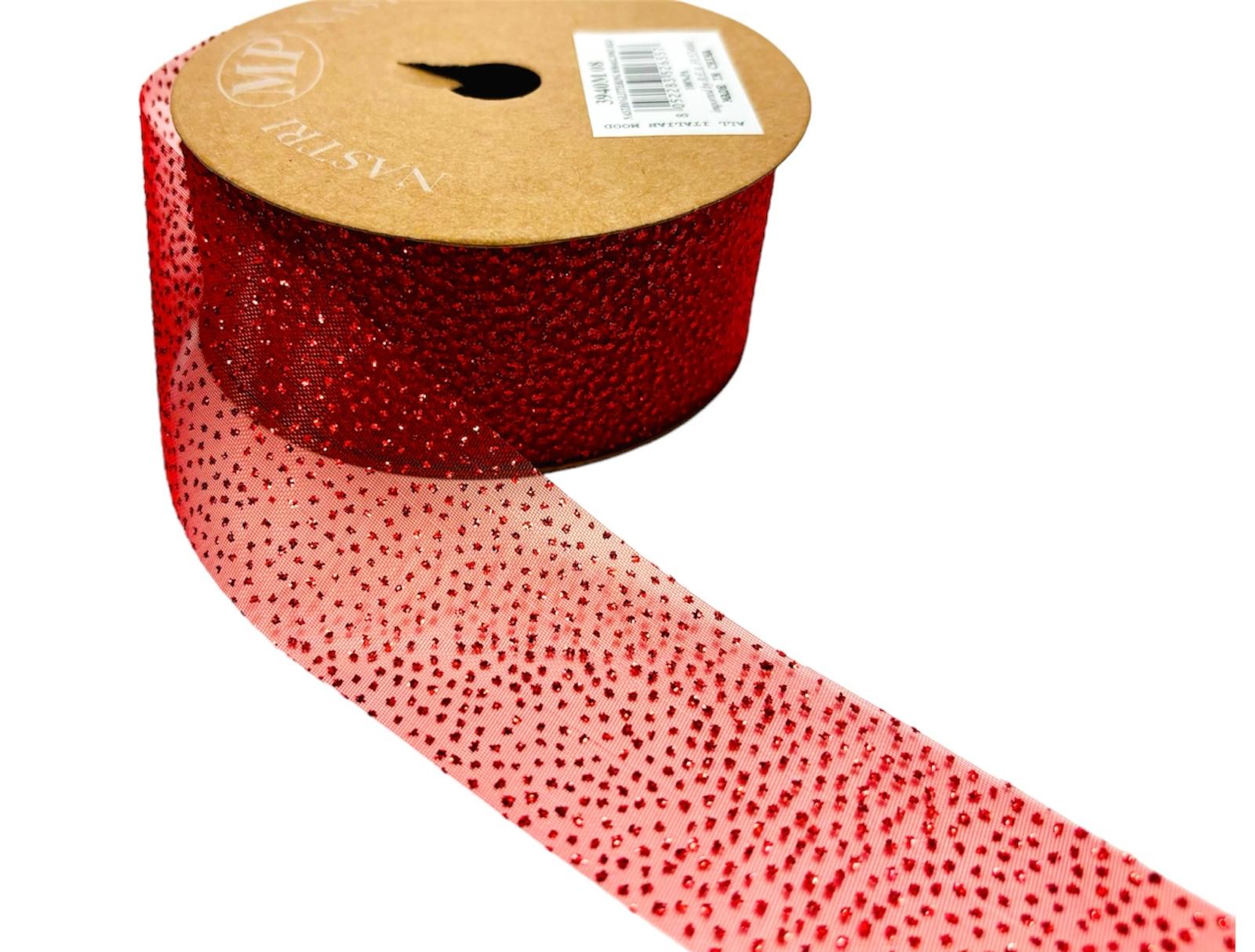 craft - 20mt organza pois glitter - rosso - labottegadelleideelecco.it