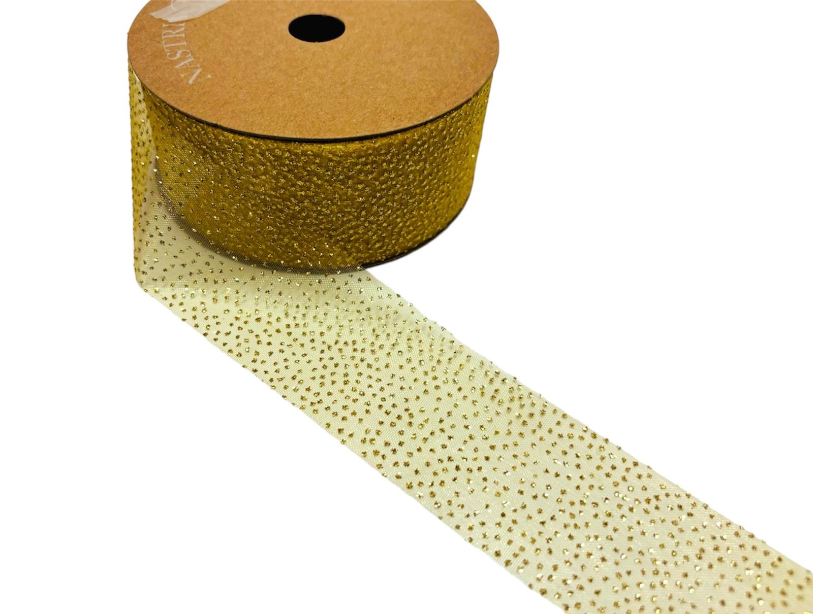 craft - 20mt organza pois glitter - oro - labottegadelleideelecco.it