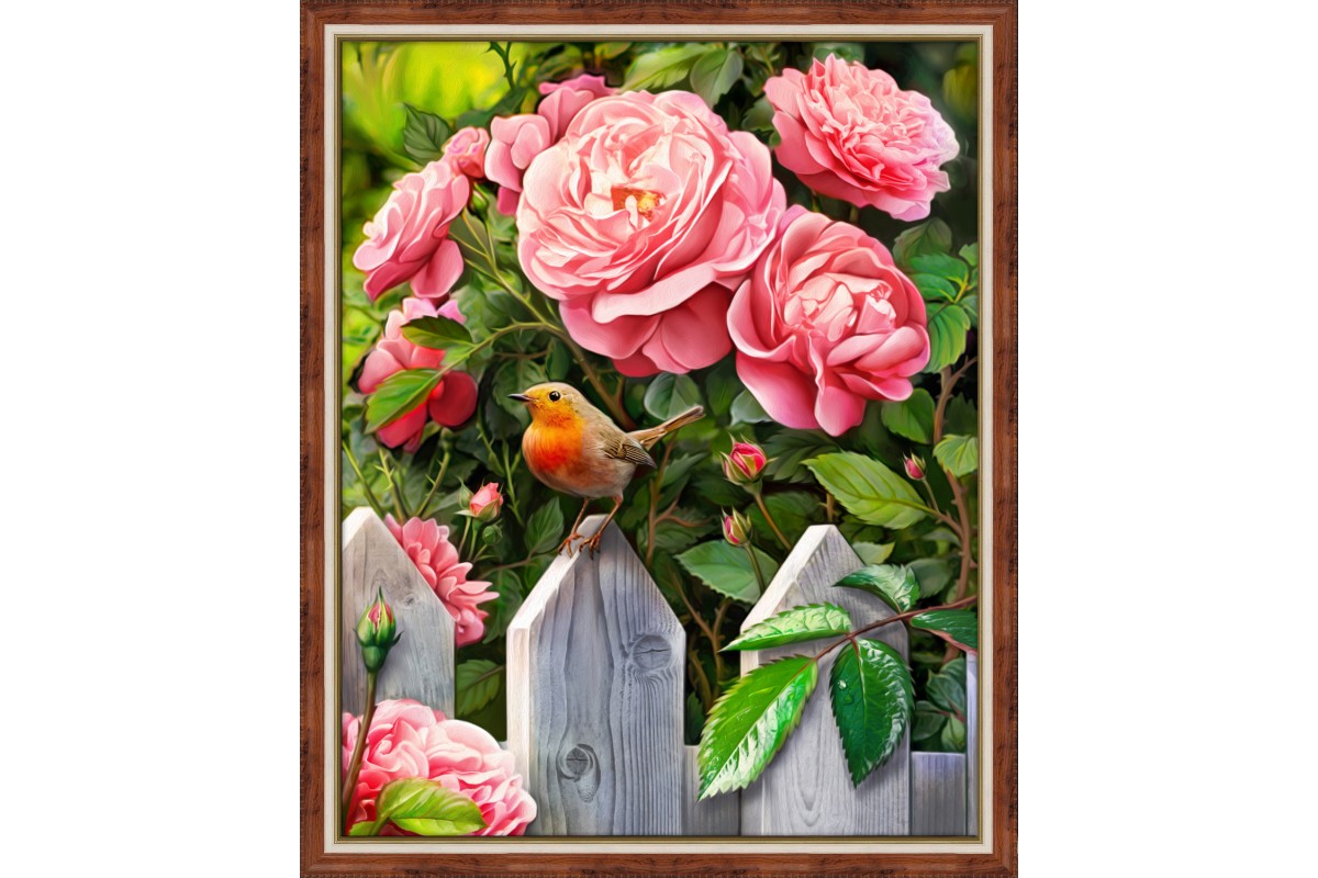 diamond painting - UCCELLINO TRA LE ROSE - labottegadelleideelecco.it