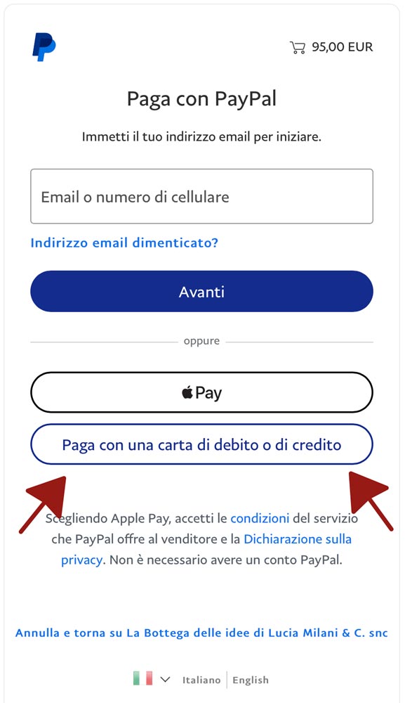 Pagamento con Carta di Credito su PayPal - labottegadelleideelecco.it